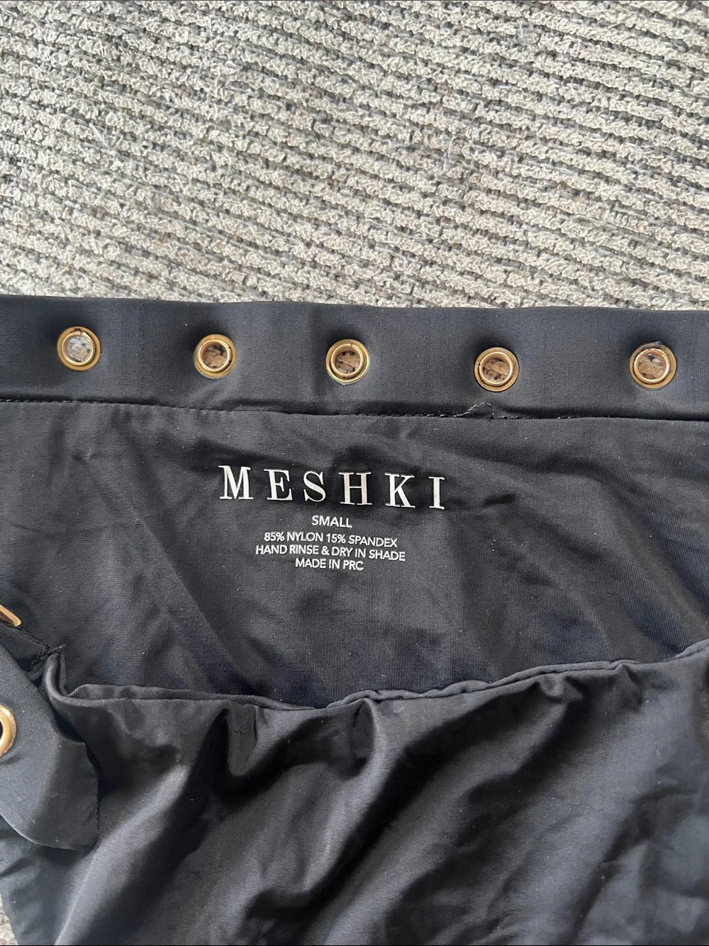Meshki Black Bikini Bottom with Gold Eyelet Belt